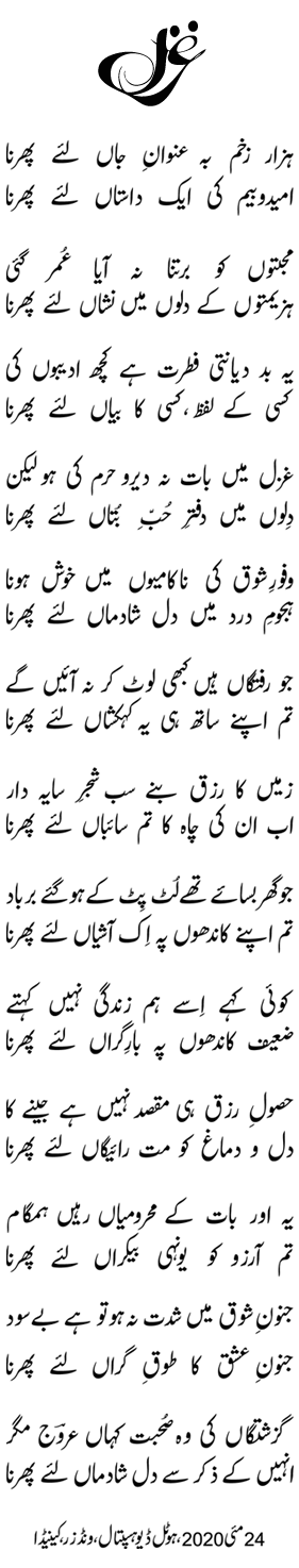 ghazal-hazar-zakm-ba-unwan-e-jaan-liye-phirna
